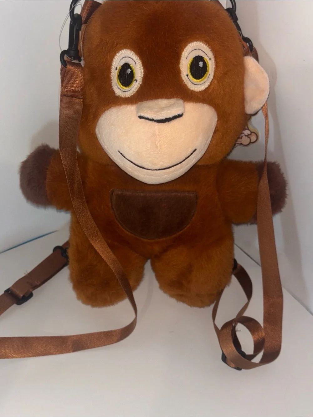 Plush Monkey Kids Crossbody Backpack - Brown